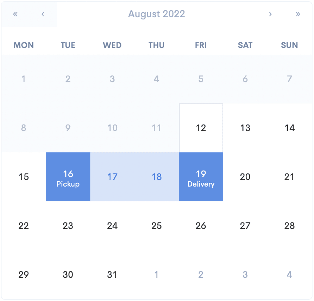 Shipment Quote Calendar
